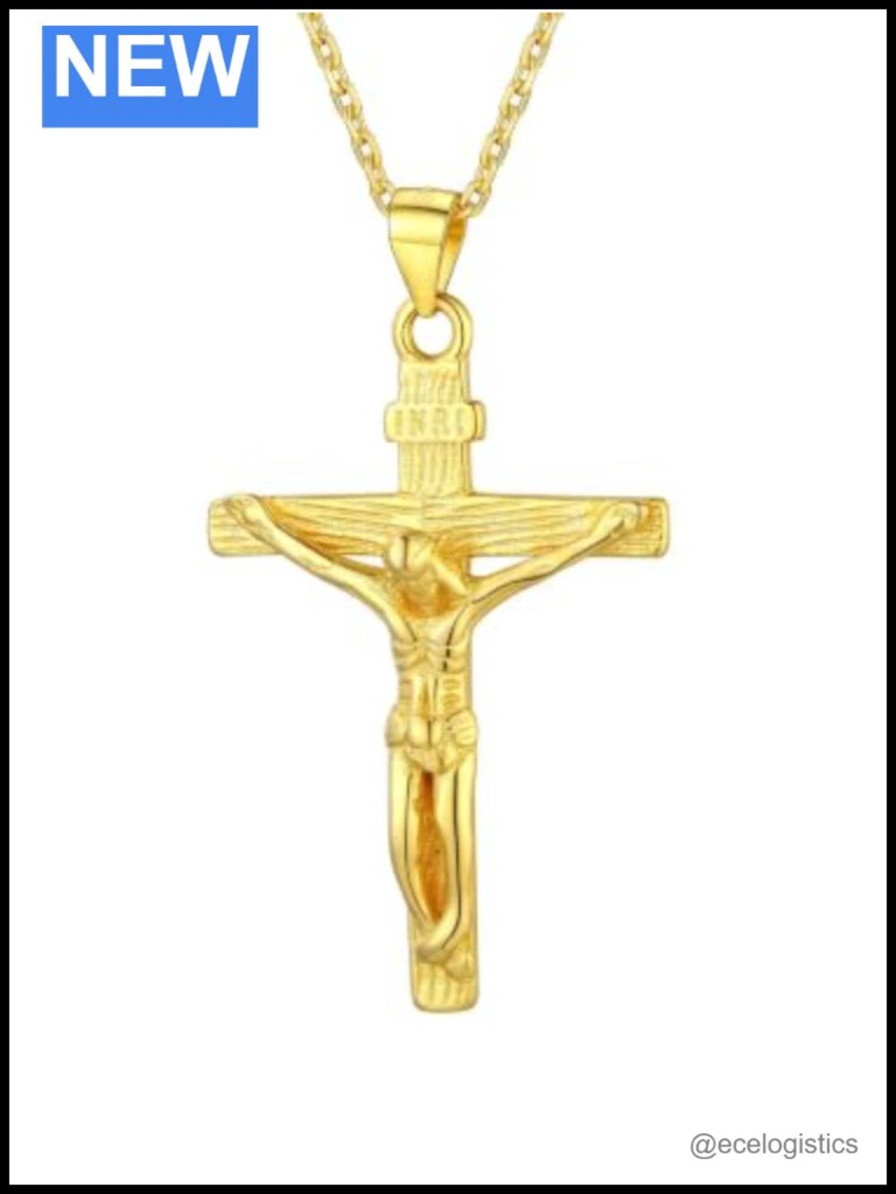 Sterling Silver 18K Gold Plated Crucifix Cross Necklace Pendant Wheat Chain